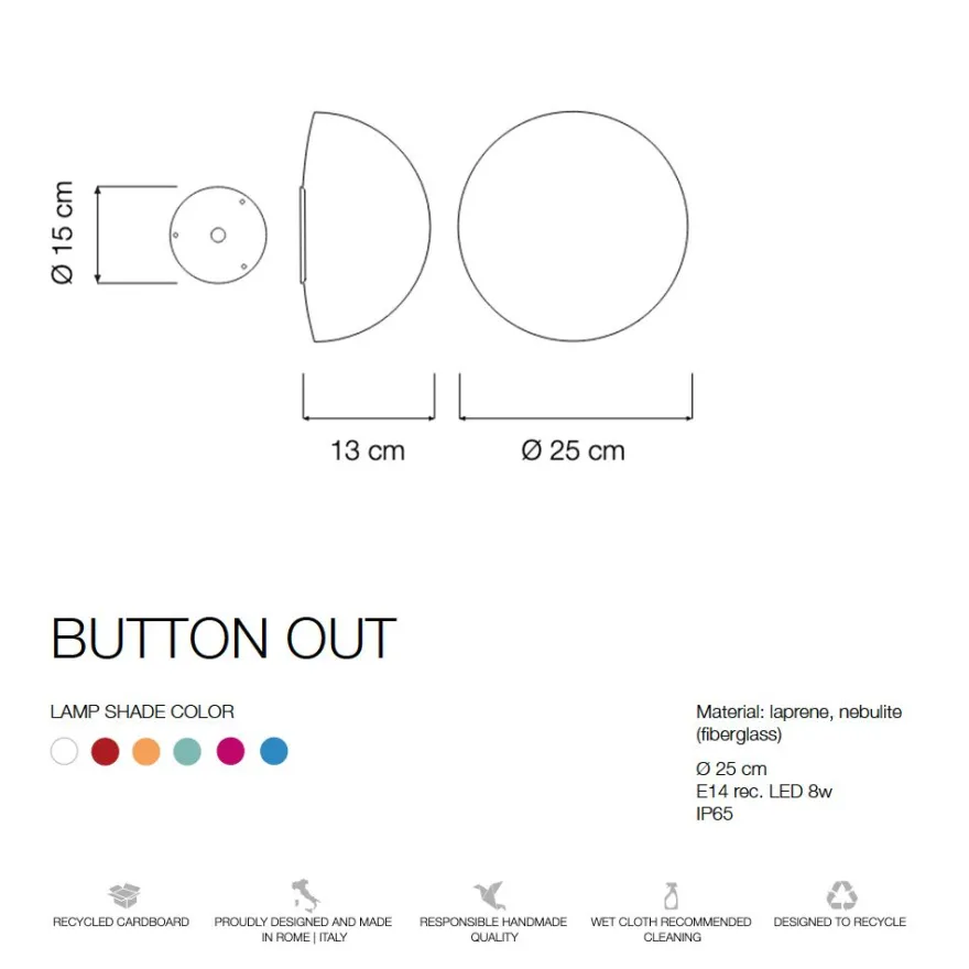 BUTTON OUT Bunte Outdoor Wandlampe