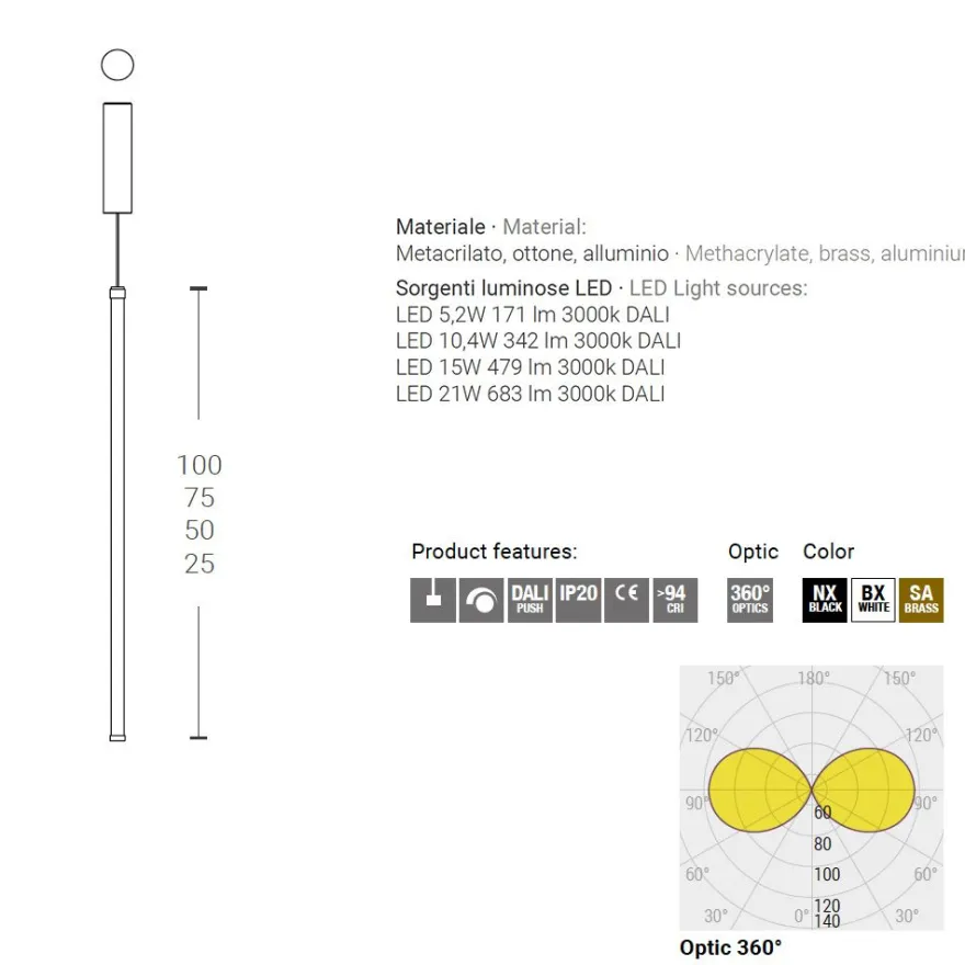 COSIMA Italienische Design Linienleuchte vertikal