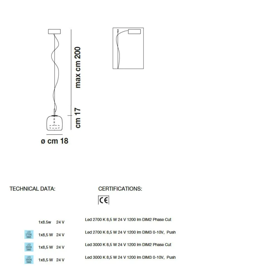 JUBE Zeitlose LED Glaspendelleuchte aus Italien Ø 18 cm