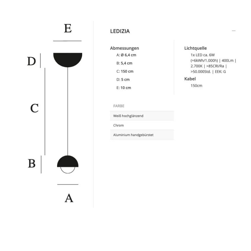 LEDIZIA Kleine Design Pendelleuchte mit Sensordimmung