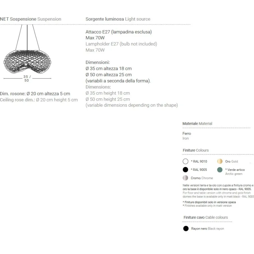 NET Italienische Design Hängeleuchte 35 cm