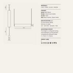 NOVELLA Lange Pendelleuchte Leinen Beige vertikal